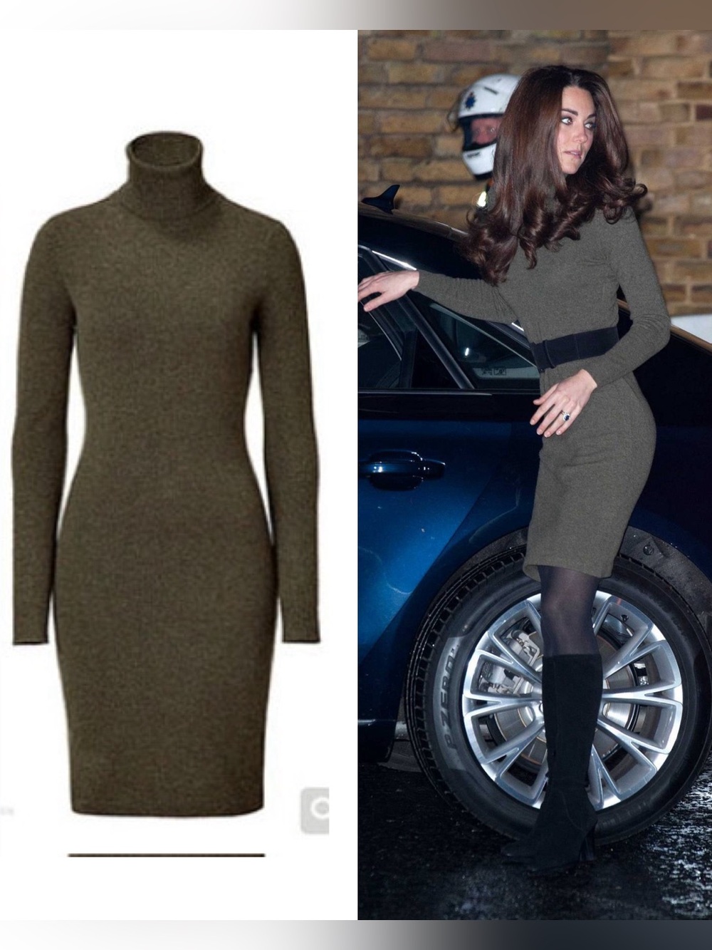 Ralph Lauren Olive Green Knit Turtleneck Sweater Dress - ASO Kate Royal - Large